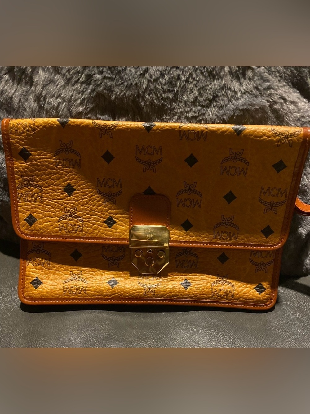 MCM Visetos Cognac Clutch/Wristlet